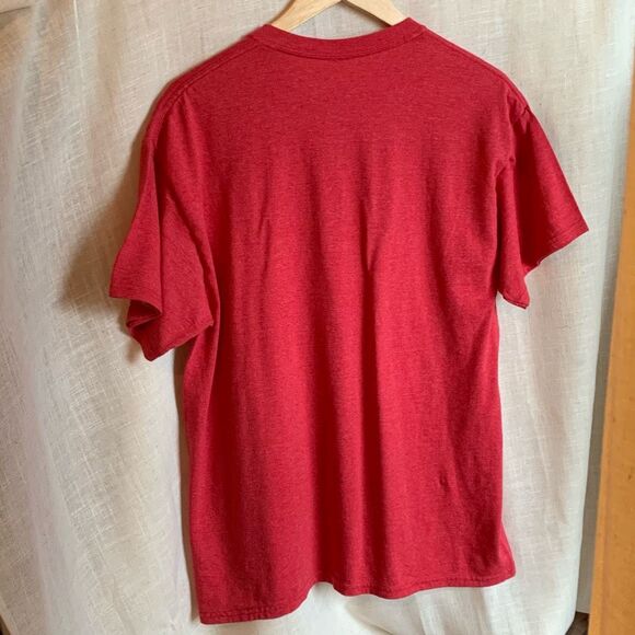 Vintage DOM Graphic Tee Mens Large Red The Future Is in Your Hands Earth 90s Y2K - Picture 4 of 13